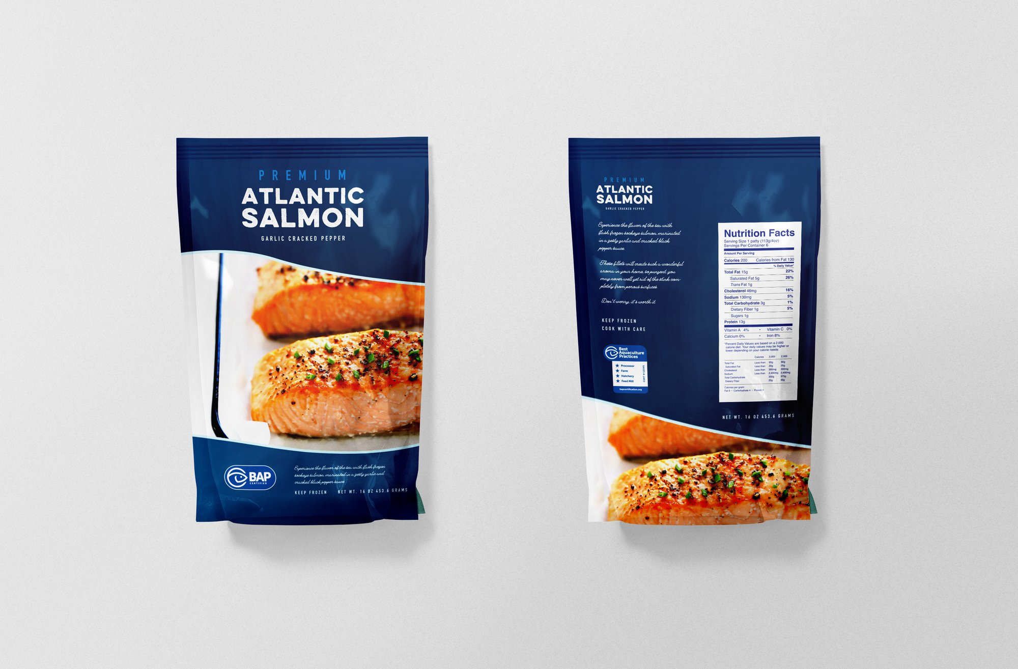 BAP Logo on Salmon Package Mockup